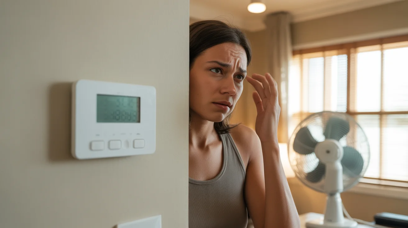 Homeowner checking thermostat with AC not turning on