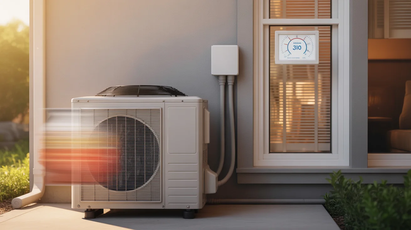 AC outdoor unit cycling on and off with thermostat display in foreground