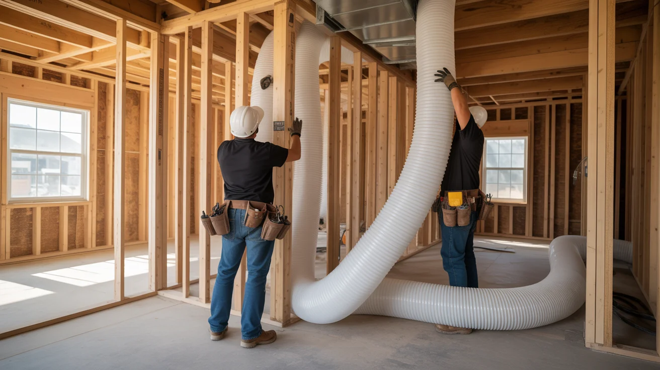 HVAC ductwork installation during new home construction in North Texas