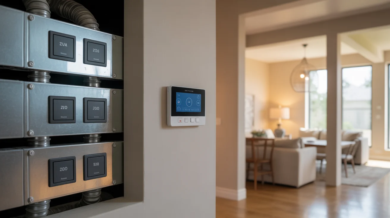 HVAC zone control panel with multiple thermostats in a two-story Texas home