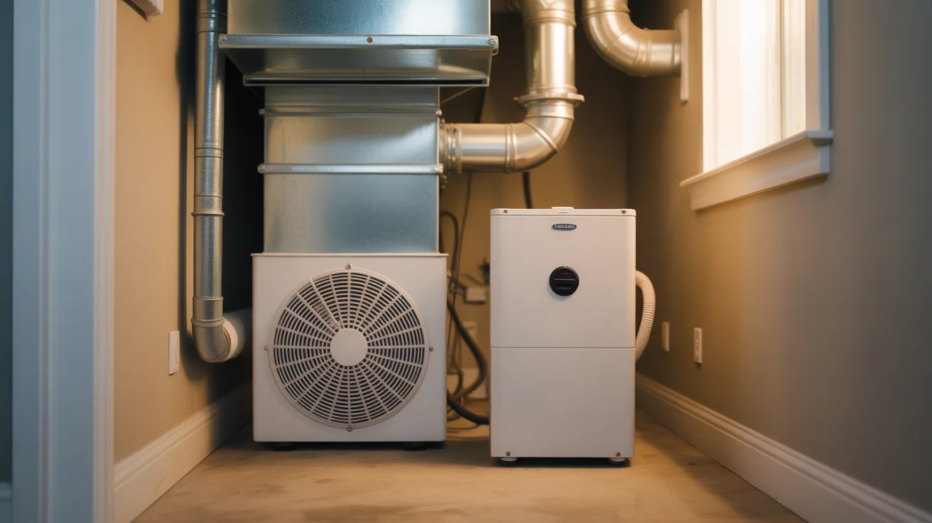 Whole house dehumidifier installed in a North Texas home's utility closet
