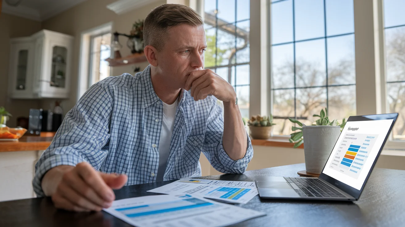 Homeowner reviewing electric bill at kitchen table