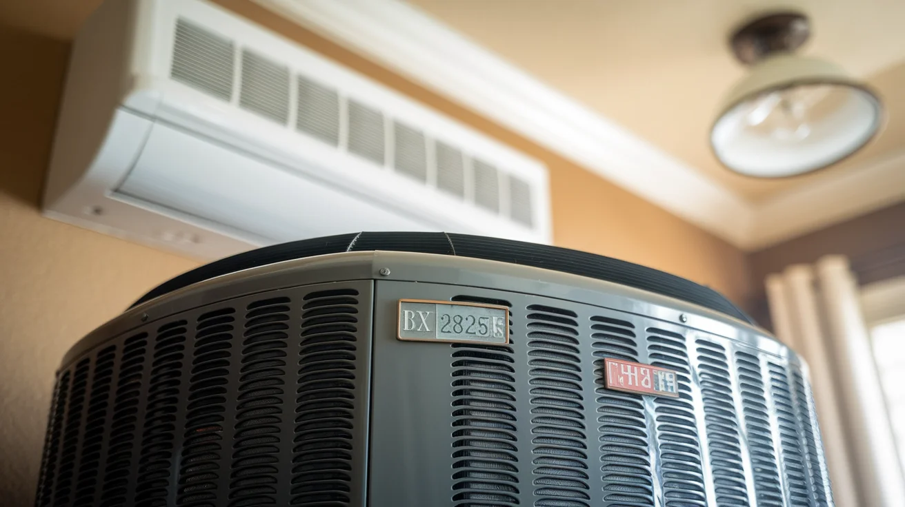 HVAC efficiency rating label on modern air conditioning unit